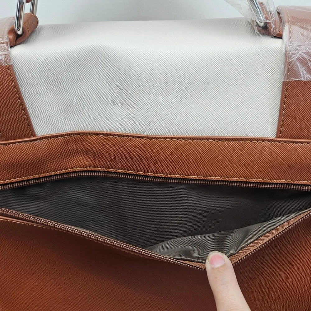 LOVEVOOK Laptop Bag Women Brown Cream Briefcase Messenger PU WB148202LK NEW